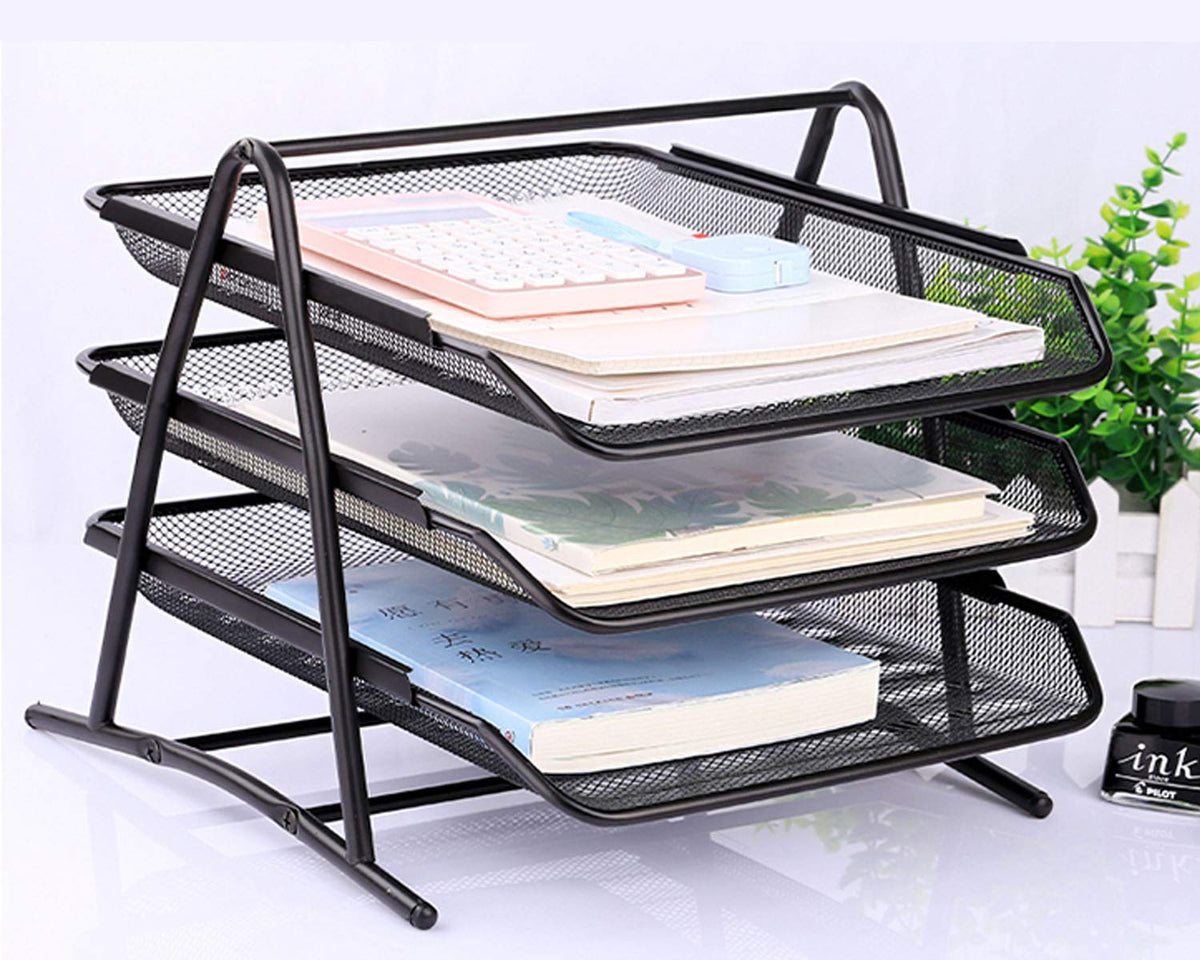 Wire Mesh 3-Tier Stackable A4 Letter Tray – Black