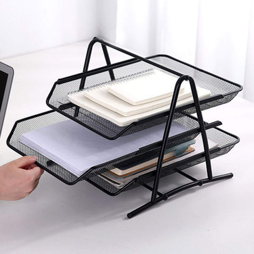 Wire Mesh 3-Tier Stackable A4 Letter Tray – Black