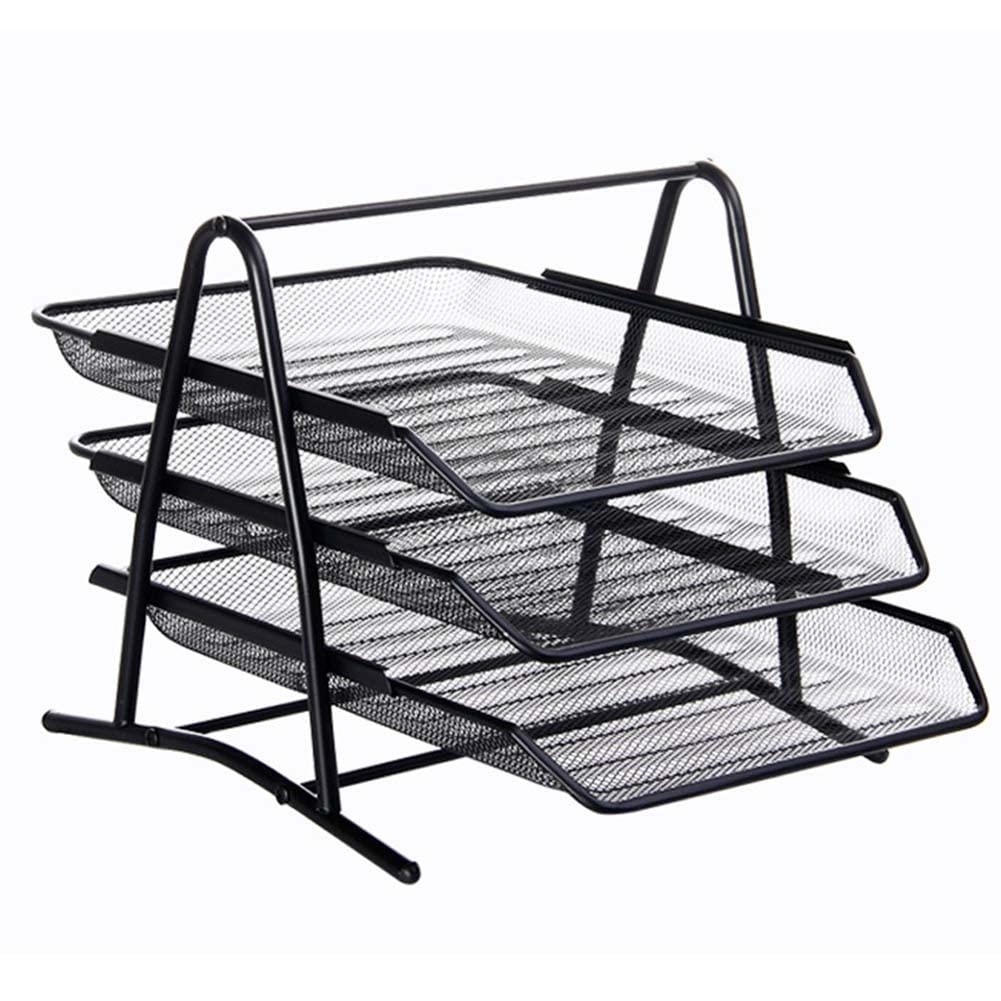 Wire Mesh 3-Tier Stackable A4 Letter Tray – Black