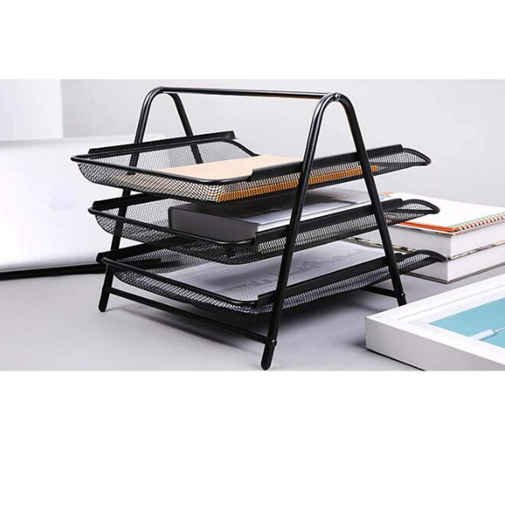 Wire Mesh 3-Tier Stackable A4 Letter Tray – Black