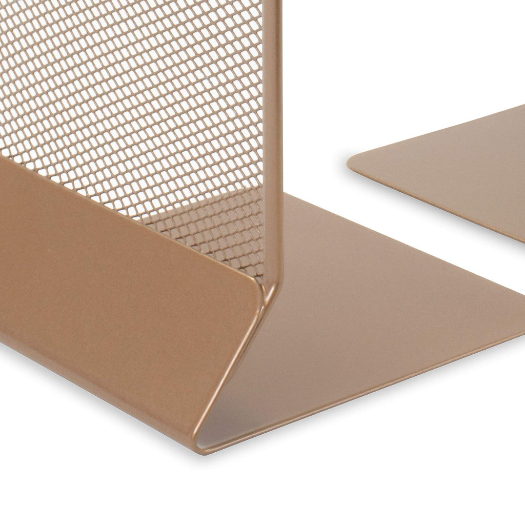 Wiremesh Bookends Heavy-Duty Metal Supports, Non-Slip Base, Pack of 2 (Rosegold)