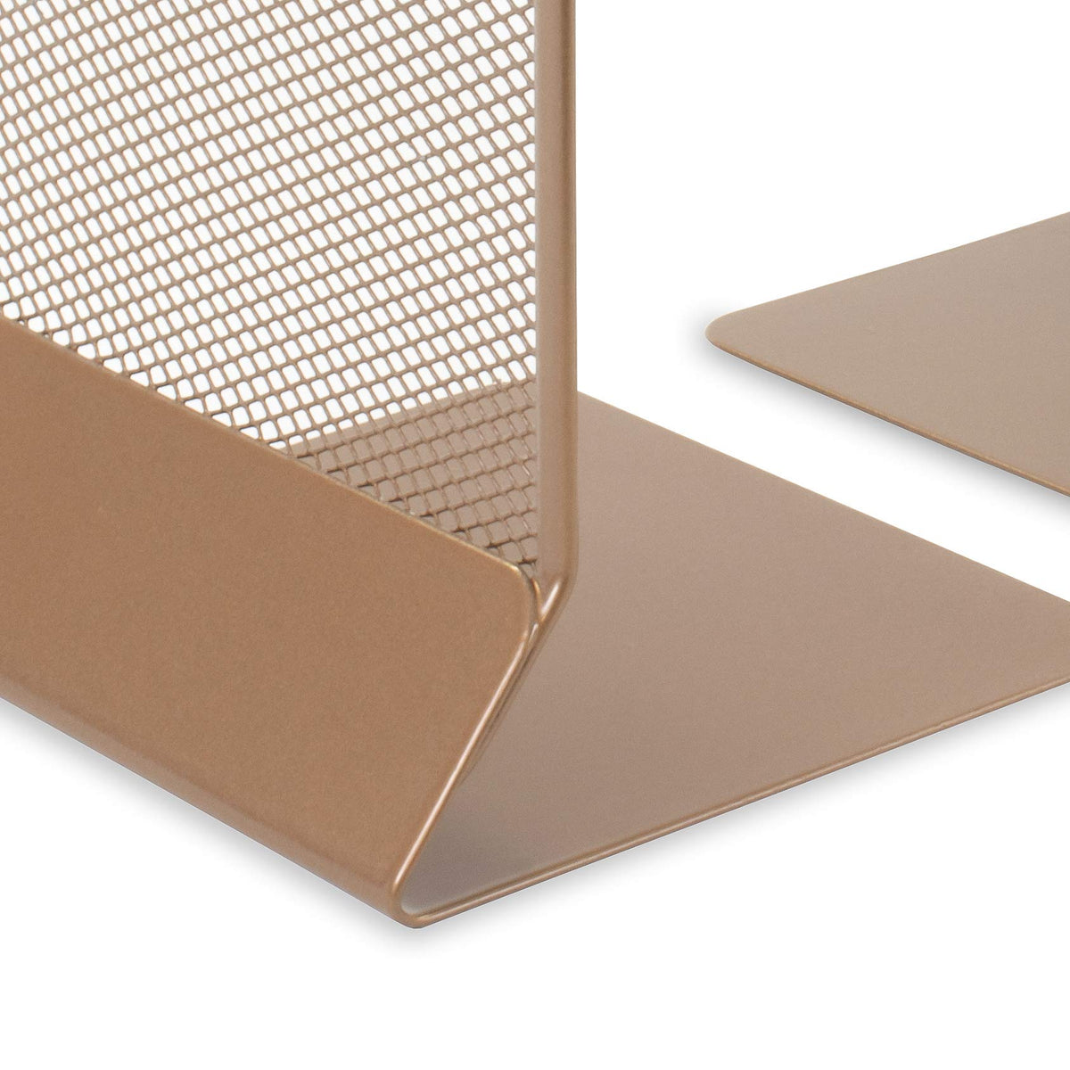 Wiremesh Bookends Heavy-Duty Metal Supports, Non-Slip Base, Pack of 2 (Rosegold)