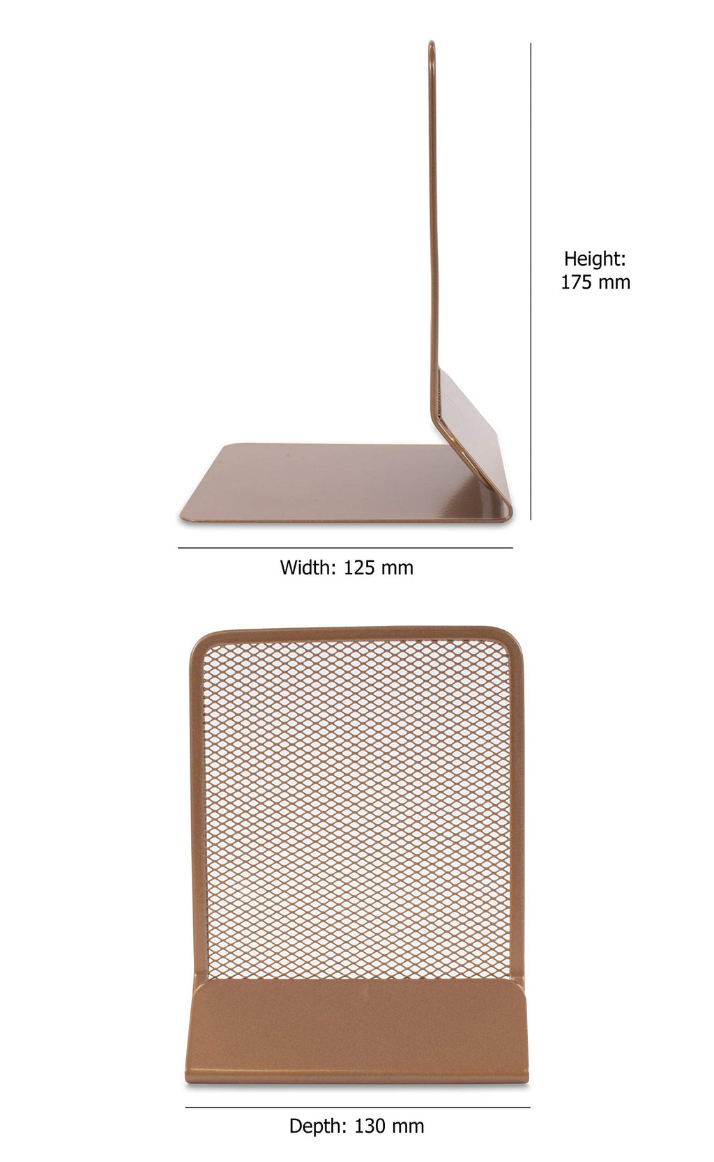 Wiremesh Bookends Heavy-Duty Metal Supports, Non-Slip Base, Pack of 2 (Rosegold)