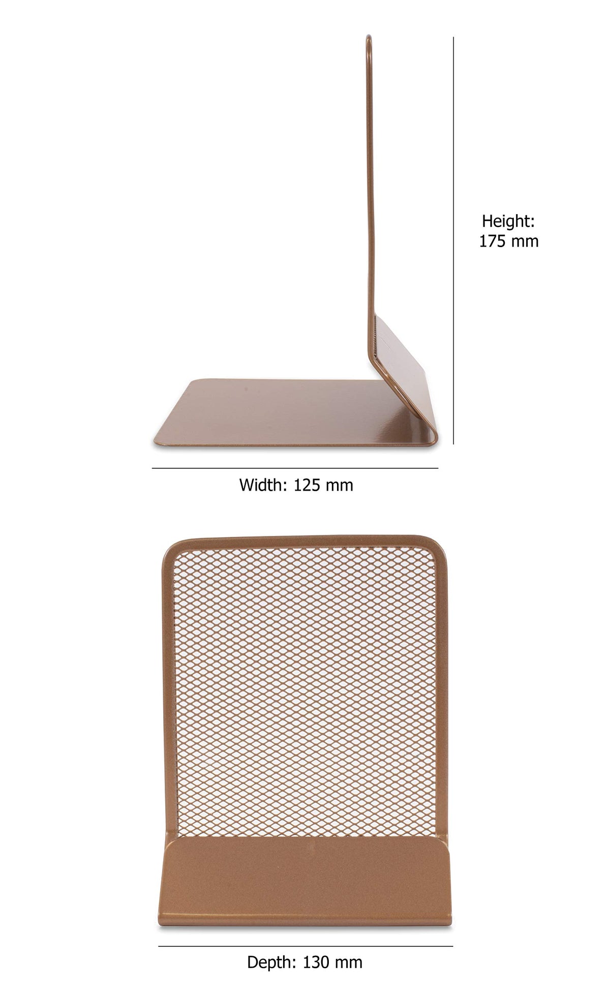 Wiremesh Bookends Heavy-Duty Metal Supports, Non-Slip Base, Pack of 2 (Rosegold)