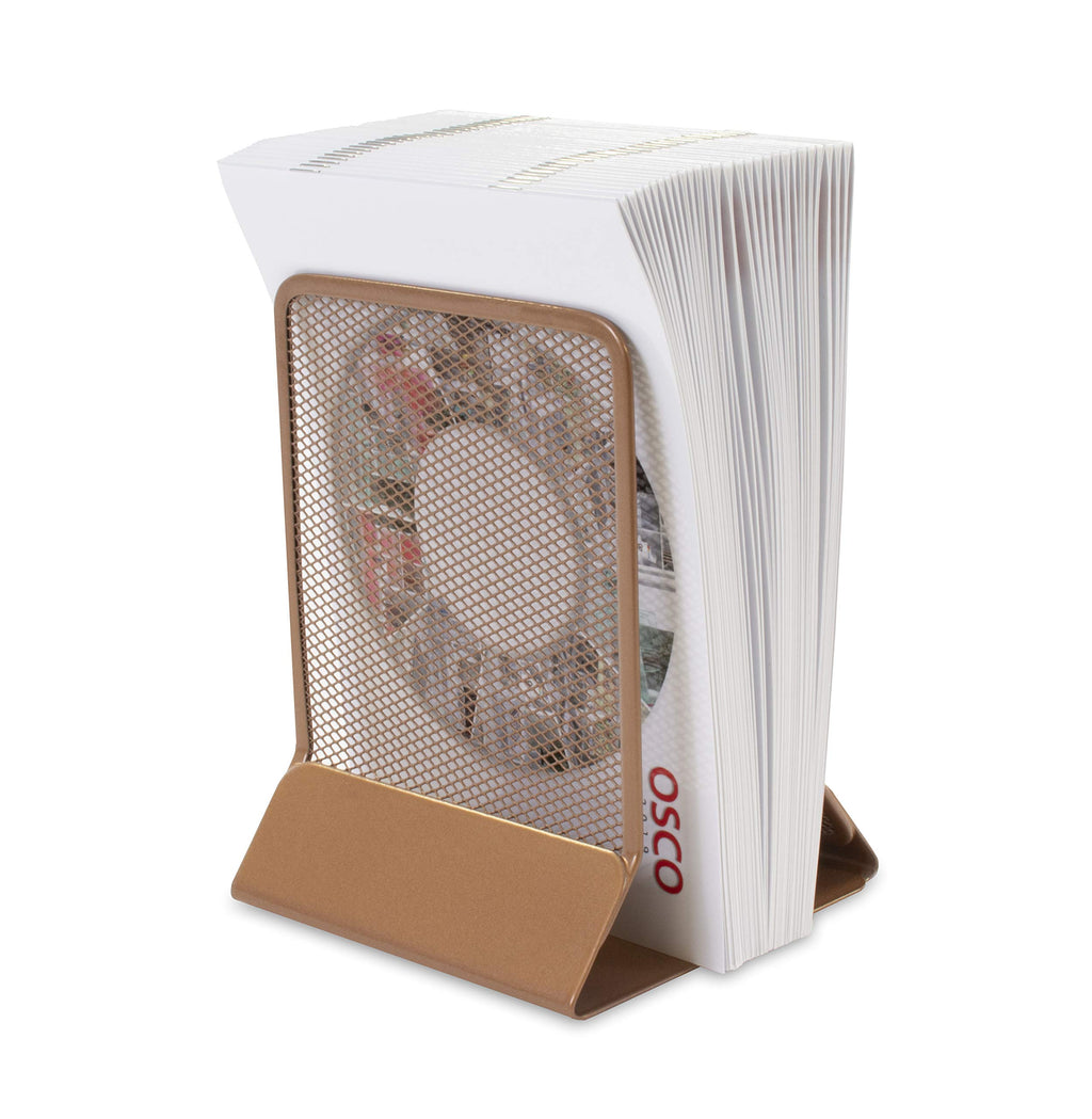 Wiremesh Bookends Heavy-Duty Metal Supports, Non-Slip Base, Pack of 2 (Rosegold)