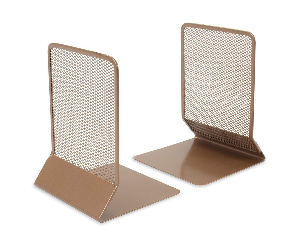 Wiremesh Bookends Heavy-Duty Metal Supports, Non-Slip Base, Pack of 2 (Rosegold)
