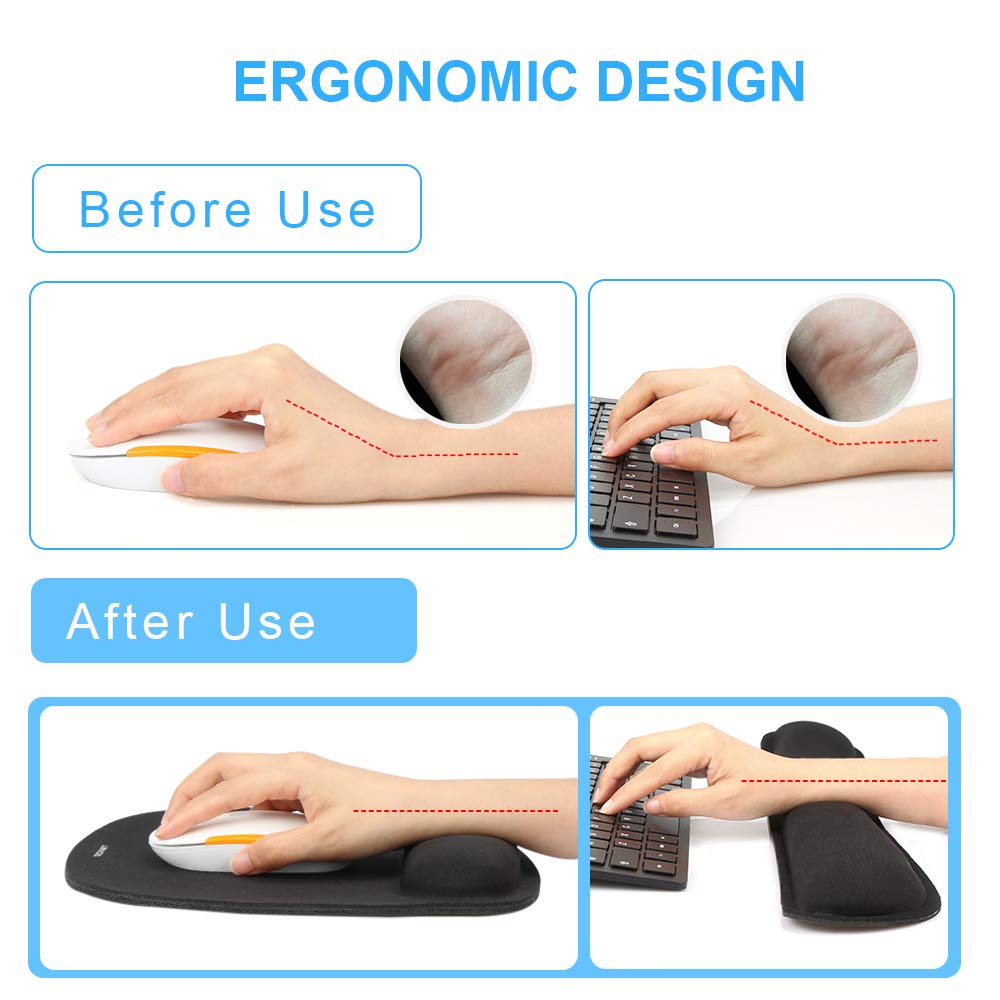 Wrist Rest Mat – Keyboard and Mouse Support Pad Set, Black