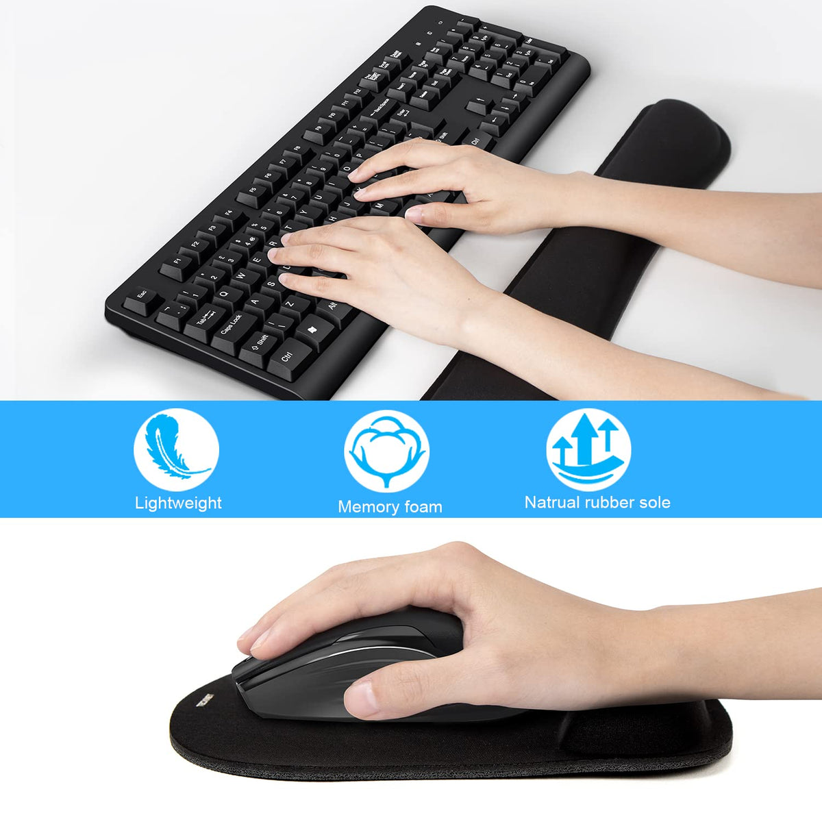 Wrist Rest Mat – Keyboard and Mouse Support Pad Set, Black